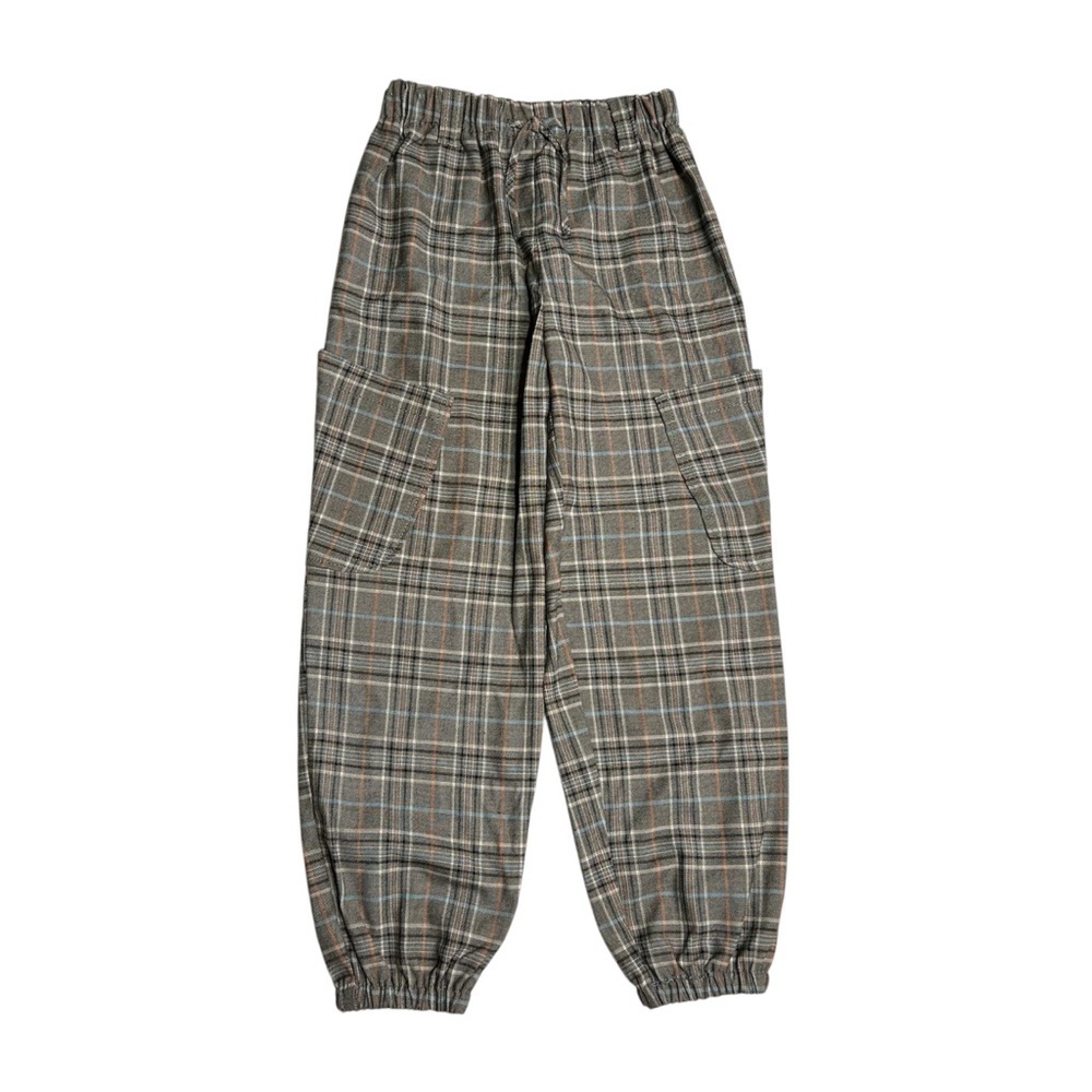 Zara Blue and Gray Casual Baggy Cargo Plaid Bottomsโ